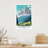 Dolomites Italy Retro Travel Mountain Alpine Art ポスター (キッチン)
