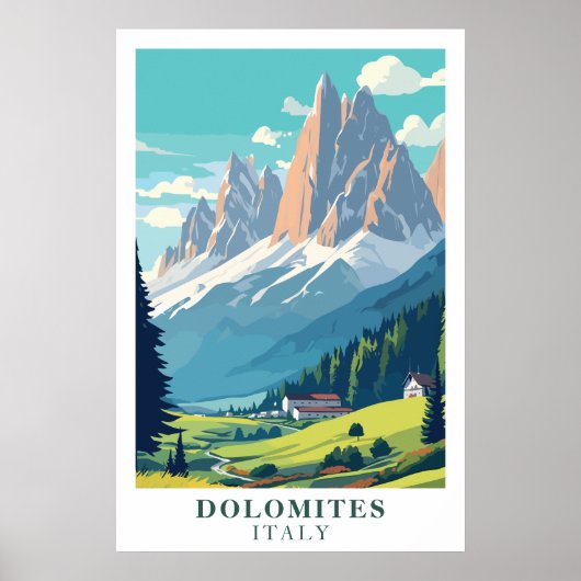 Dolomites Italy Vintage Travel Mountain Alpine Art ポスター (正面)