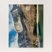 Dolomites mountains and Molveno lake with blue sky ジグソーパズル (縦)