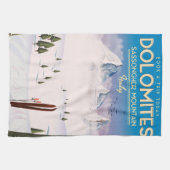 Dolomites Sassongher Mountainイタリア旅行ポスター キッチンタオル (横)