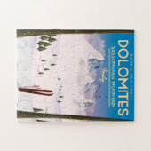 Dolomites Sassongher Mountainイタリア旅行ポスター ジグソーパズル (横)