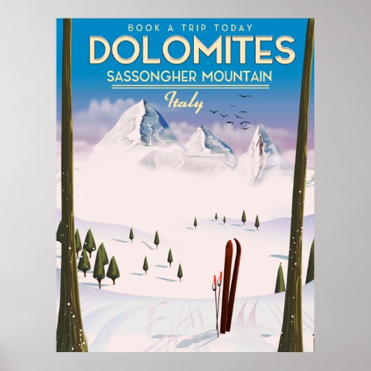 Dolomites Sassongher Mountainイタリア旅行ポスター ポスター (正面)