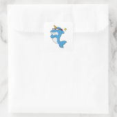 Dolphin as Unicorn with Glasses.PNG スクエアシール (バッグ)