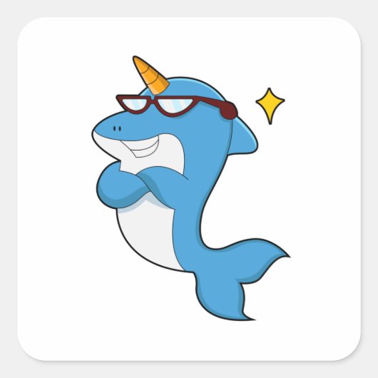 Dolphin as Unicorn with Glasses.PNG スクエアシール (正面)