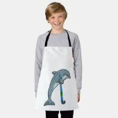Dolphin at Hockey with Hockey stick エプロン (着用した状態)