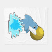 Dolphin at Swimming with Moon フリースブランケット (正面(横))