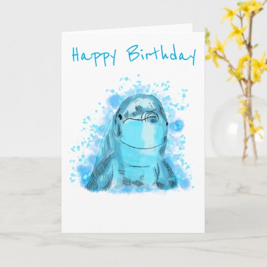 Dolphin Birthday  カード (黄色い花)