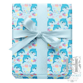 Dolphin Birthday Gift Wrapping Paper in Blue ラッピングペーパー
