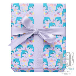 Dolphin Birthday Gift Wrapping Paper in Purple ラッピングペーパー
