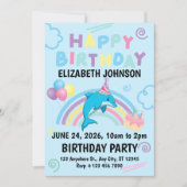 Dolphin Birthday Invitation in Blue 招待状 (正面)