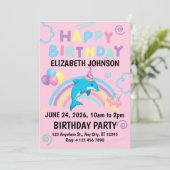 Dolphin Birthday Invitation in Pink 招待状 (スタンド正面)