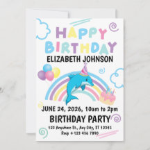 Dolphin Birthday Invitation in White