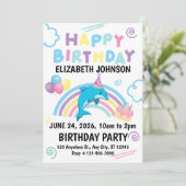 Dolphin Birthday Invitation in White 招待状 (スタンド正面)