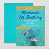 Dolphin birthday invitation Pool party invite 招待状 (正面/裏面)