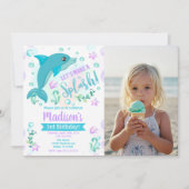 Dolphin Birthday Invitation / Swimming Pool Party 招待状 (正面)