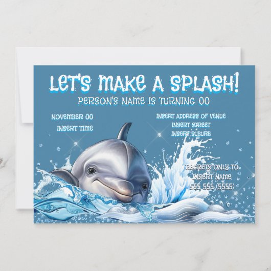 Dolphin Birthday Invite | Ocean Splash Party 招待状 (正面)