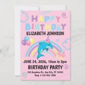 Dolphin Birthday Party Invitation in Pink 招待状 (正面)