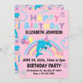 Dolphin Birthday Party Invitation in Pink 招待状 (正面/裏面)