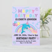 Dolphin Birthday Party Invitation in Purple 招待状 (スタンド正面)