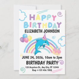 Dolphin Birthday Party Invitation in White 招待状