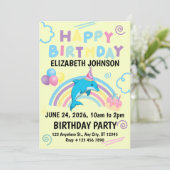 Dolphin Birthday Party Invitation in Yellow 招待状 (スタンド正面)