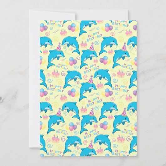 Dolphin Birthday Party Invitation in Yellow 招待状 (裏面)