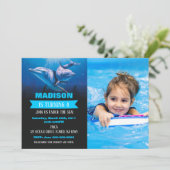 Dolphin Birthday Photo Invitation Pool Party 招待状 (スタンド正面)