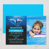 Dolphin Birthday Photo Invitation Pool Party 招待状 (正面/裏面)