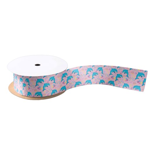 Dolphin Birthday Satin Ribbon in Pink サテンリボン (リール)