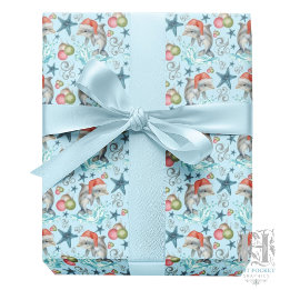 Dolphin Christmas Gift Wrapping Paper - Blue ラッピングペーパー