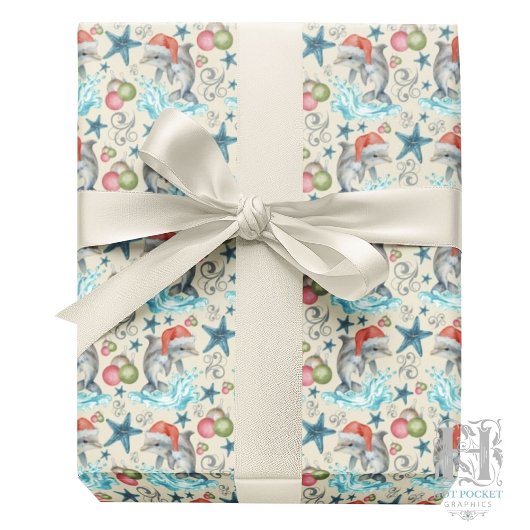 Dolphin Christmas Gift Wrapping Paper - Cream ラッピングペーパー