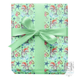 Dolphin Christmas Gift Wrapping Paper - Green ラッピングペーパー