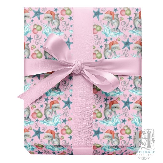 Dolphin Christmas Gift Wrapping Paper - Pink ラッピングペーパー