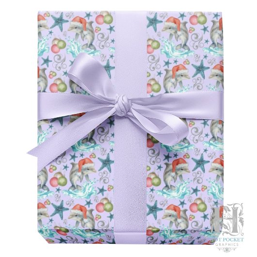 Dolphin Christmas Gift Wrapping Paper - Purple ラッピングペーパー