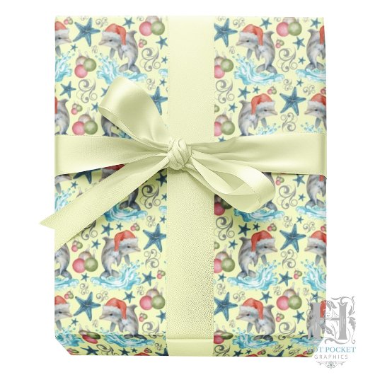 Dolphin Christmas Gift Wrapping Paper - Yellow ラッピングペーパー
