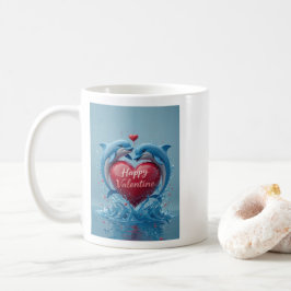 Dolphin Heart Valentine Ocean Love Romantic コーヒーマグカップ