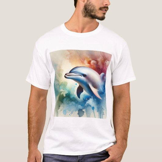 Dolphin in Serene Waters 170724AREF152 - Watercolo Tシャツ (正面)