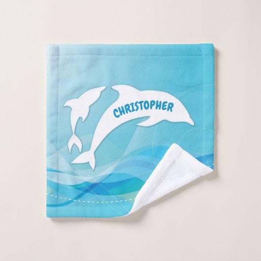 Dolphin Leaping in Ocean Personalized ウォッシュタオル (ウォッシュタオル)