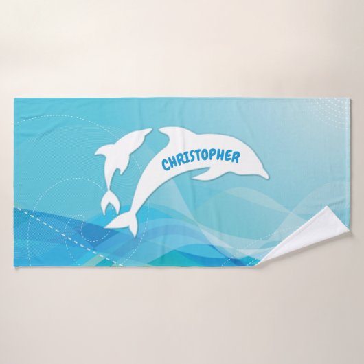 Dolphin Leaping in Ocean Personalized バスタオル (バスタオル)