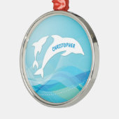 Dolphin Leaping in Ocean Personalized メタルオーナメント (左)