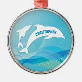Dolphin Leaping in Ocean Personalized メタルオーナメント (正面)