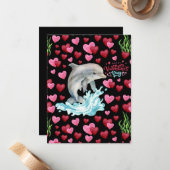 Dolphin Love Valentine’s Day Card in Black ノートカード (正面/裏面インサイチュ)