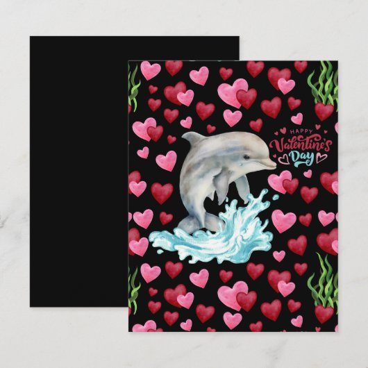 Dolphin Love Valentine’s Day Card in Black ノートカード (正面/裏面)
