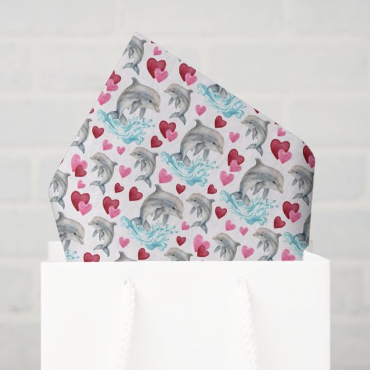 Dolphin Love Valentine's Tissue Paper in White 薄葉紙 (ギフトバッグ)