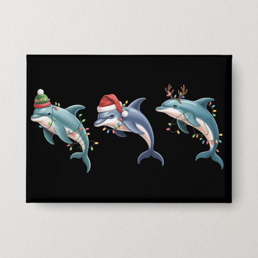 Dolphin Lover Christmas Santa Hat Xmas 缶バッジ (正面)