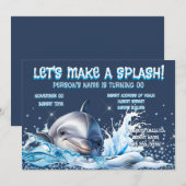 Dolphin Lovers glitter birthday ocean splash 招待状 (正面/裏面)