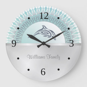 Dolphin Mandala Silver Coastal Family Name ラージ壁時計