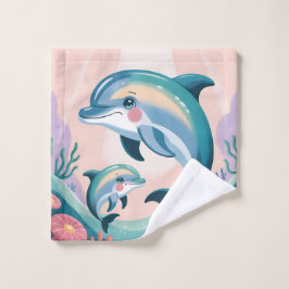 Dolphin Mom and Baby ウォッシュタオル