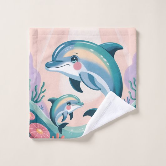 Dolphin Mom and Baby ウォッシュタオル (ウォッシュタオル)