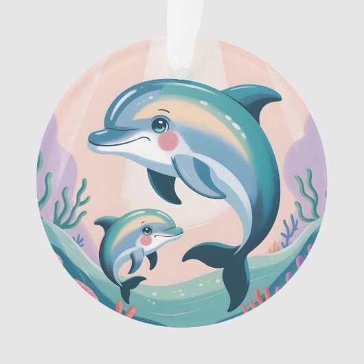 Dolphin Mom and Baby オーナメント (正面)